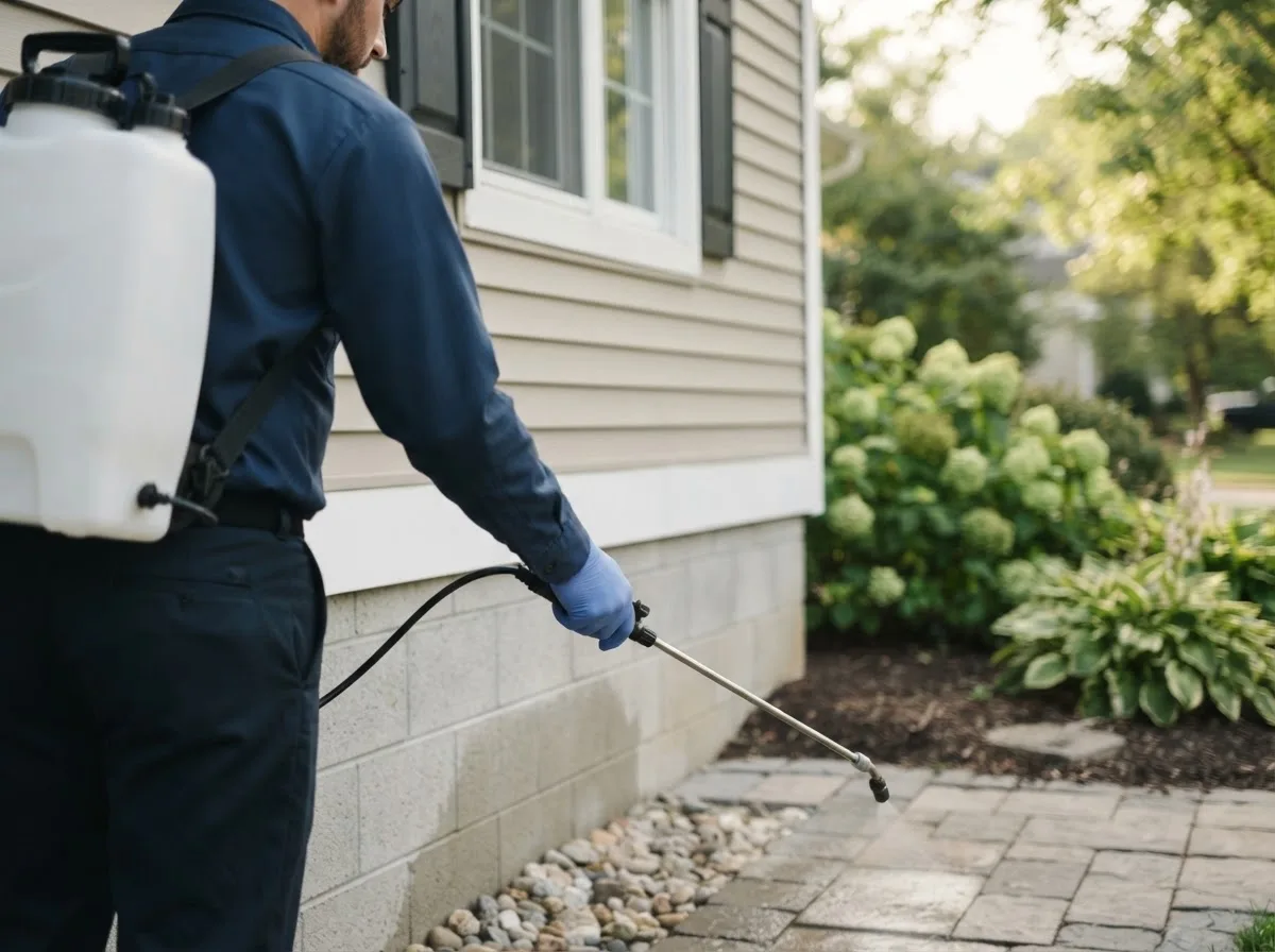 Pest control technician inspecting a home in Palm, PA